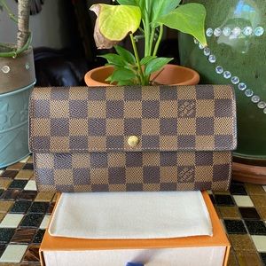 🤎❤️LOUIS VUITTON DAMIER EBENE Long Sarah Wallet🤎❤️NEAR MINT*💲♥️LAST PRICE♥️💲